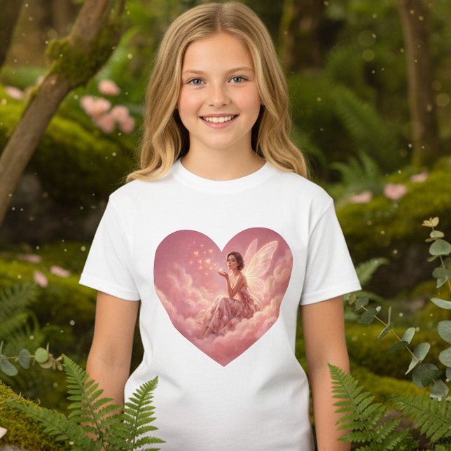 Camiseta Fada do Dia dos Namorados em Nuvens Cor-de-Rosa Ar (Criador carregado)
