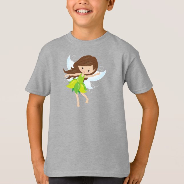 Camiseta Fada Fácil, Cabelo Castanho, Fada Mágica, Fada Flo (Frente)