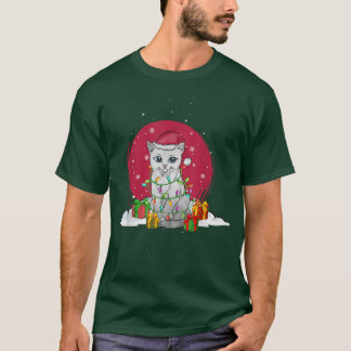 Camiseta Fada ilumina gato bonitinho de Natal na neve com c