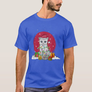 Camiseta Fada ilumina gato bonitinho de Natal na neve com c