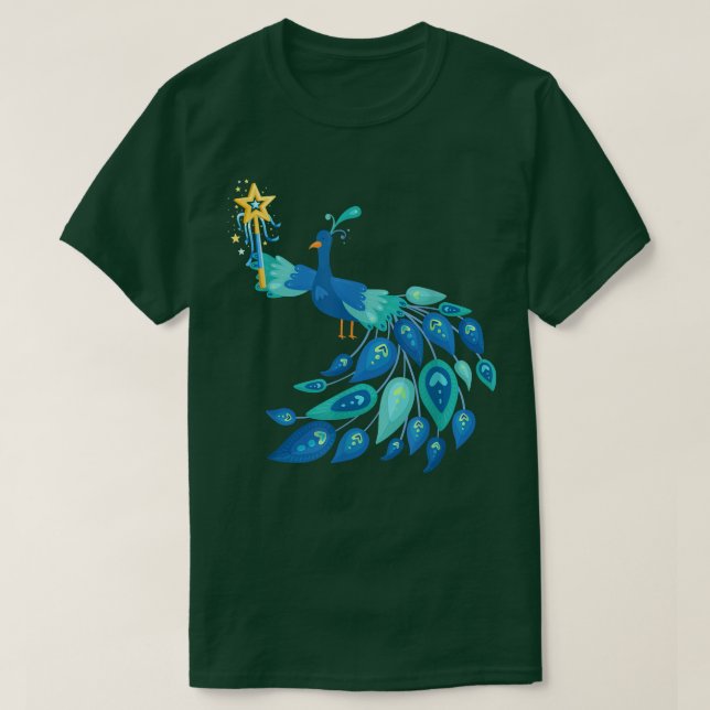 Camiseta Fada, Pavão Magical Engraçado Pássaros Cutes Engra (Frente do Design)