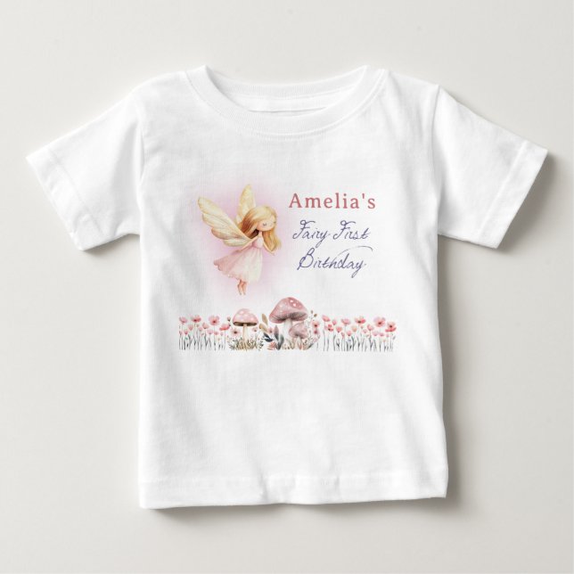 Camiseta Fada Primeira Menina 1ª Festa de Aniversário Perso (Frente)