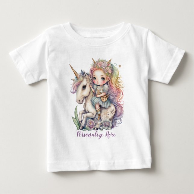 Camiseta Fada Princesa Unicórnio Cores Arco-Íris Personaliz (Frente)