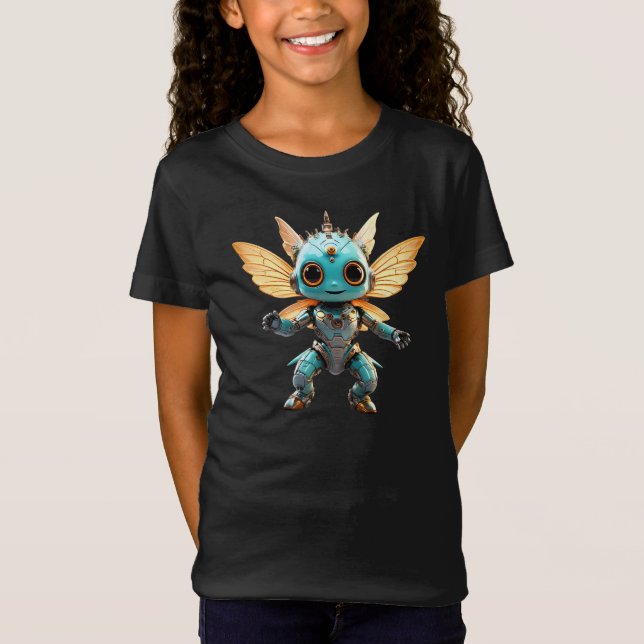 Camiseta Fada Robô Dançante Turquesa Fofa (Frente)
