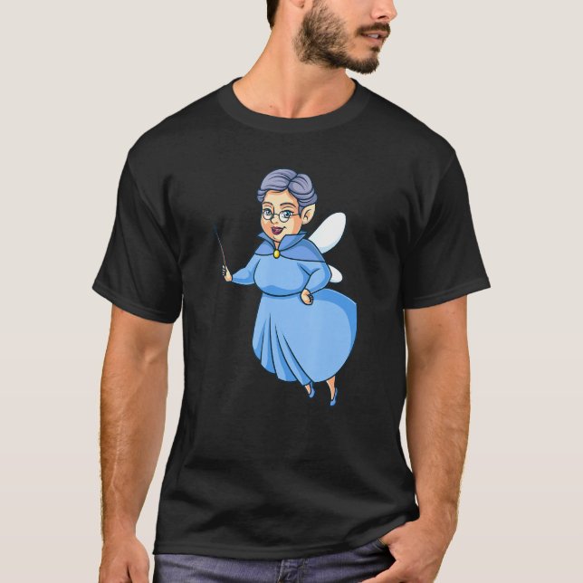 Camiseta Fada Velha Madrinha Segurando Um Design De Voo (Frente)