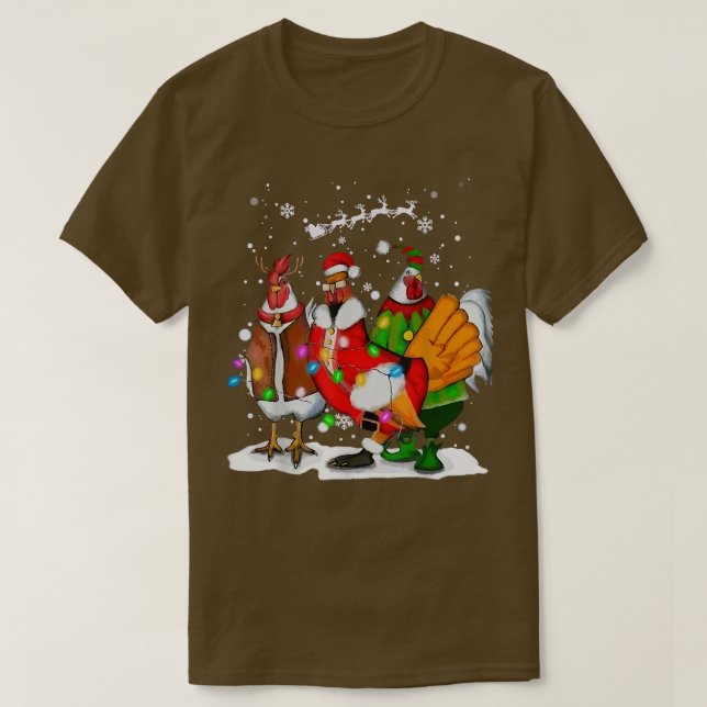 Camiseta Fadas de Frango de Natal Luzes de Reindeer Xmas (Frente do Design)