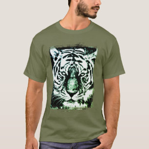 Camiseta Fadiga Cor Verde Pop de Arte Tiger Cabeça Moderna