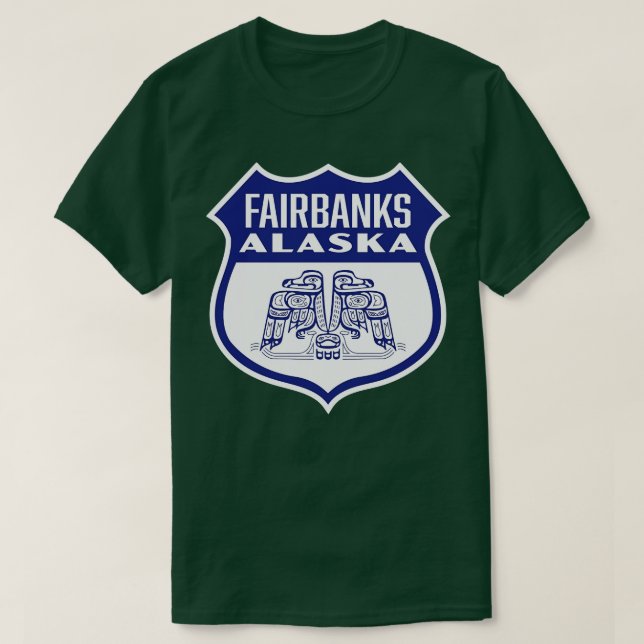 Camiseta Fairbanks Alaska Retro Bird Shield Blue (Frente do Design)