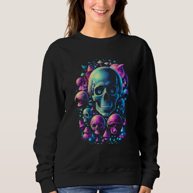 Camiseta Fairycore Mushroom Skulls Aesthetic Vaporwave dark (Frente)