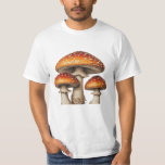 Camiseta Fairytale Fungi: A Cluster of Red Toadstools<br><div class="desc">This high-quality illustration features a cluster of three Amanita muscaria mushrooms at various stages of growth. The central, largest mushroom showcases a broad, flattened cap with a vibrant orange-red gradient and distinctive white "warts, " which are remnants of its universal veil. Flanking it are two smaller, more convex specimens. All...</div>