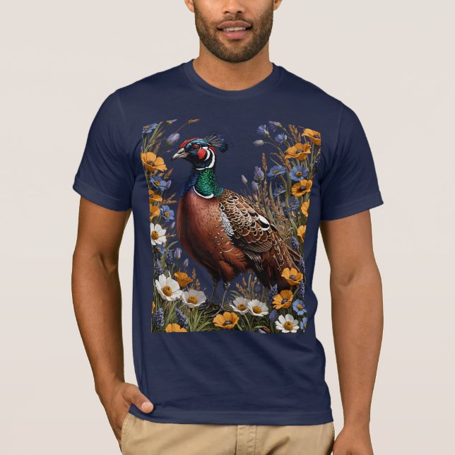 Camiseta Faisão Comum Entre Flores Roxas (Frente)