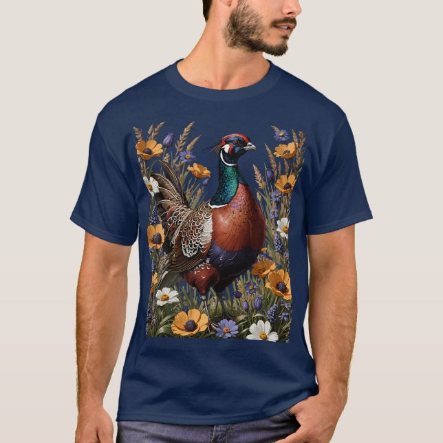 Camiseta Faisão-de-colar-entre-Flores-Silvestres-de-Prado (Frente)