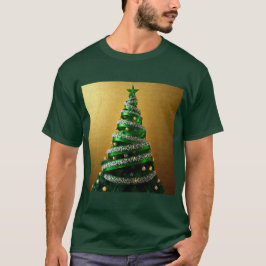 Camiseta Faíscas de Prata de Árvore de Natal em Fita Verde