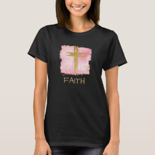 Camiseta *~* FAITH Christian PinK Dourada Glitter