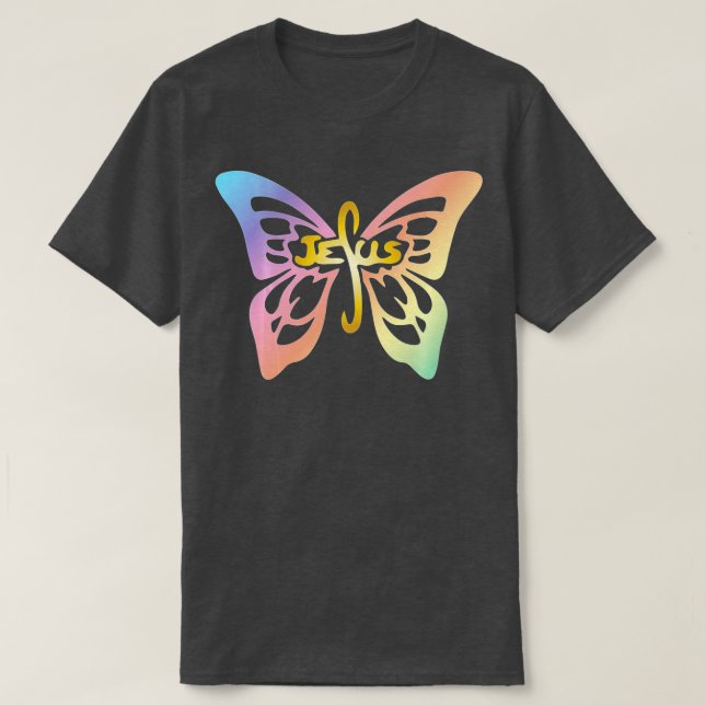 Camiseta Faith Cross Christian Butterfly Palavras Jesus Ins (Frente do Design)