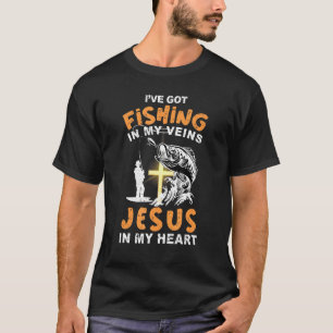Camiseta Faith Cross Eu Tenho Pescado Em Minhas Veias Jesus