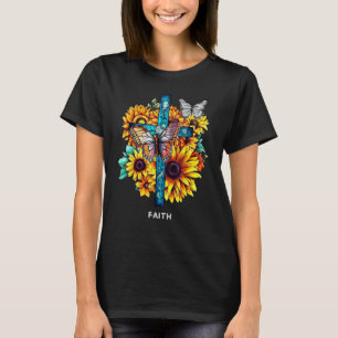 Camiseta Faith Cross Sunflower Butterflies Christian