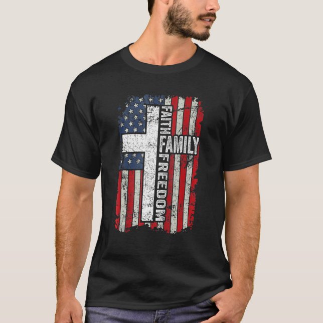 Camiseta Faith Family Freedom Patriotic US Flag Christian 4 (Frente)