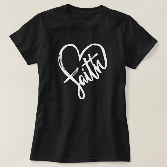Camiseta Faith Heart Christian Black and White (Frente do Design)