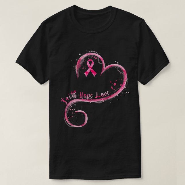 Camiseta Faith Hope ama Awarenes do Cancer de Fita Rosa (Frente do Design)