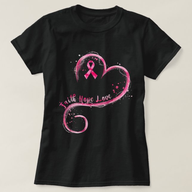 Camiseta Faith Hope ama Awarenes do Cancer de Fita Rosa (Frente do Design)
