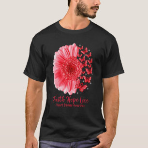 Camiseta Faith Hope ama Borboleta Sunflower Heart Disease