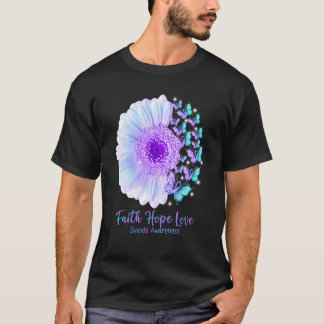 Camiseta Faith Hope ama Borboleta Sunflower Suicídio Awaren