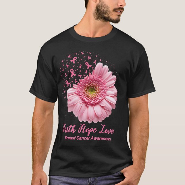 Camiseta Faith Hope ama Cancer da mama Perícia Flor (Frente)