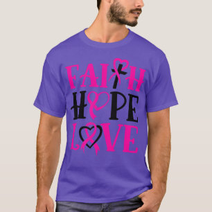 Camiseta Faith Hope ama Consciência Cruza Fita Rosa Mulhere