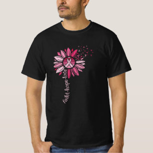 Camiseta Faith Hope ama Consciência do Cancer de Girassol