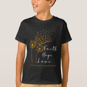 Camiseta Faith Hope ama Dandelion Orange Ribbon Leucemia A