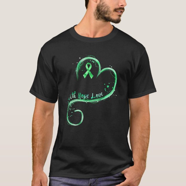 Camiseta Faith Hope ama Doença Renal Verde da Fita Awaren (Frente)