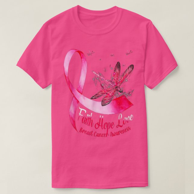 Camiseta Faith Hope ama Dragonfly Cancer Sensibilização (Frente do Design)