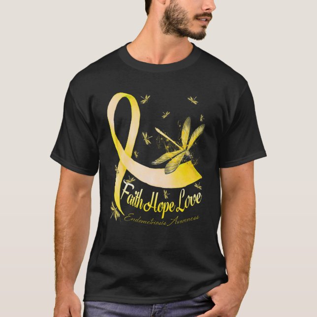 Camiseta Faith Hope ama Endometriose Sensibilização Dragonf (Frente)