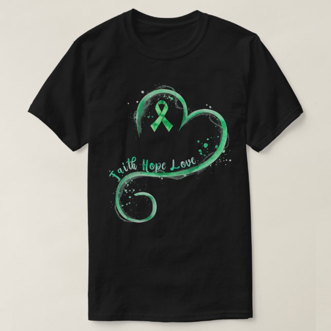 Camiseta Faith Hope ama Fita Verde Saúde Mental Awarene (Frente do Design)