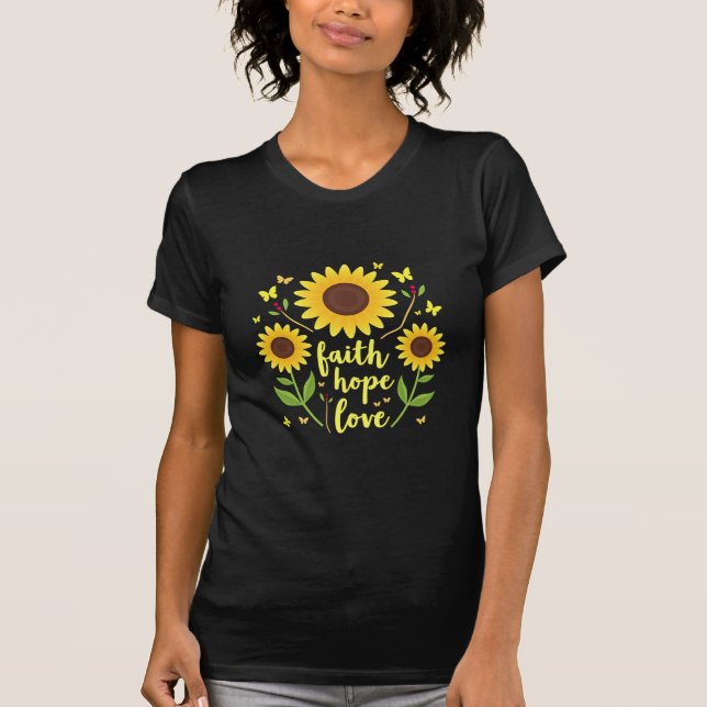 Camiseta Faith Hope Ama flores amarelas (Frente)