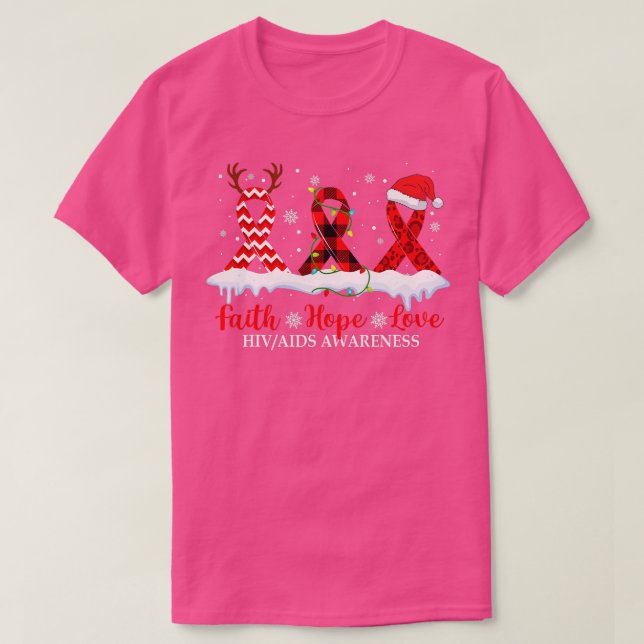 Camiseta Faith Hope ama HIV Sida Consciencialização Natal R (Frente do Design)