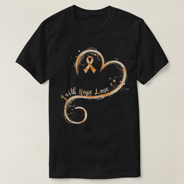 Camiseta Faith Hope ama Leucose Laranja Sensibilização (Frente do Design)