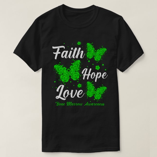 Camiseta Faith Hope ama Medula Óssea Atenção Borboleta (Frente do Design)