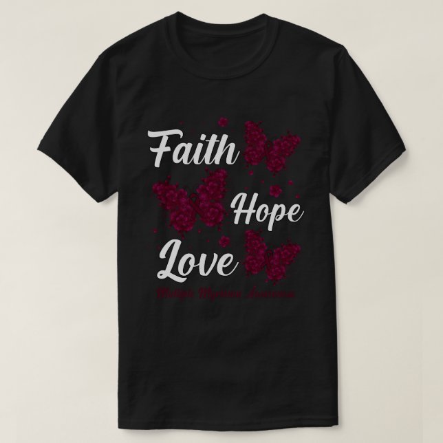Camiseta Faith Hope ama Múltiplos Mielomas Atenção Butterf (Frente do Design)