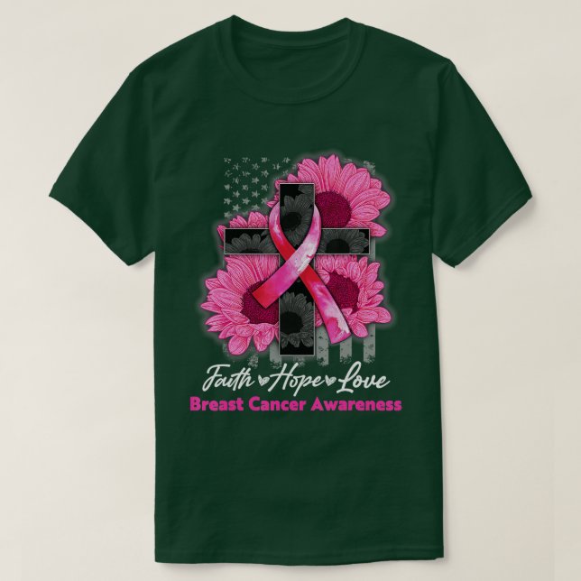 Camiseta Faith Hope ama o Cancer rosa girassol (Frente do Design)