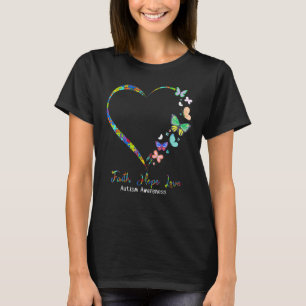 Camiseta Faith Hope ama Quebra-cabeça do Coração Borboleta 