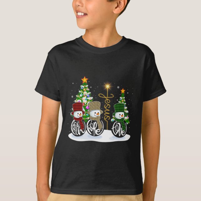 Camiseta Faith Hope ama Snowman Jesus Diversão Xmas Cross P (Frente)