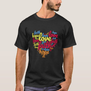 Camiseta Faith Hope Ama Um Coração Bonito Moldou Bolha De P