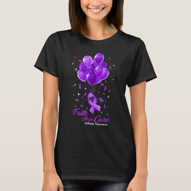 Camiseta Faith Hope Cure Butterflies Roxo Fita Epilepsia (Frente)