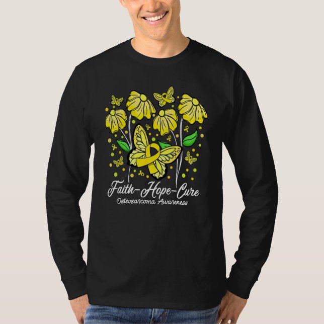 Camiseta Faith Hope Cure Flower Butterfly Osteosarcoma Awar (Frente)