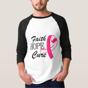 Camiseta Faith Hope Cure Friso Rosa Friso Cancer Awarenes