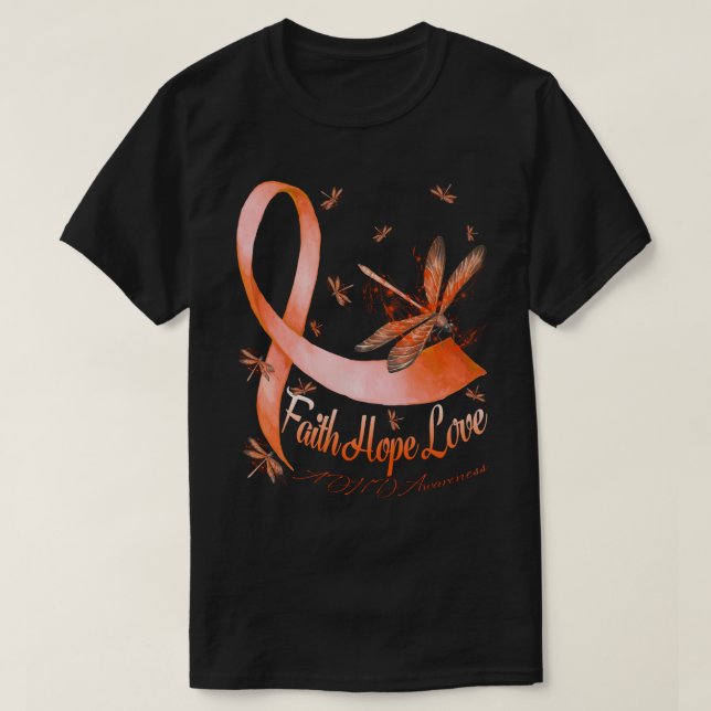 Camiseta Faith Hope Love ADHD Awareness Dragonfly (Frente do Design)