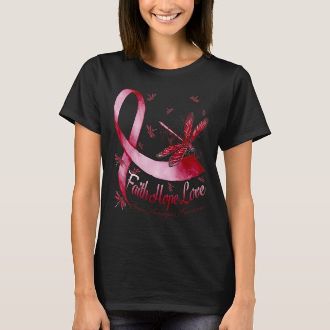 Camiseta Faith Hope Love Brain Aneurysm Awareness Dragonfly (Frente)