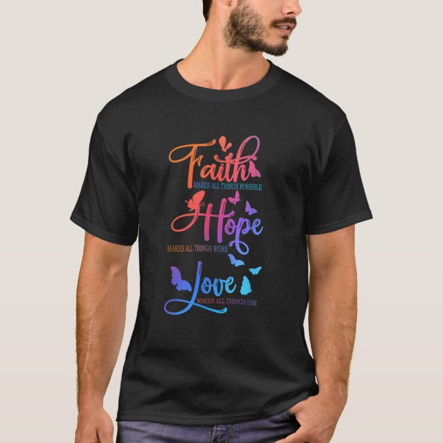 Camiseta Faith Hope Love Butterfly Cote Christian Butterfl (Frente)
